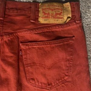 Levis Original Fit Mens 38x32 Jeans Red Straight Leg Button Fly Shrink To Fit